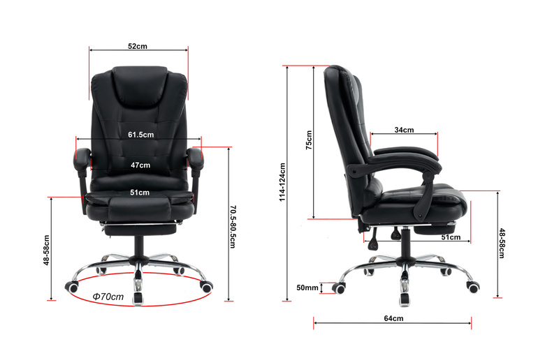 Fotel biurowy ergonomiczny obrotowy bujany krzesło z podnóżkiem ekoskóra czarny Relax