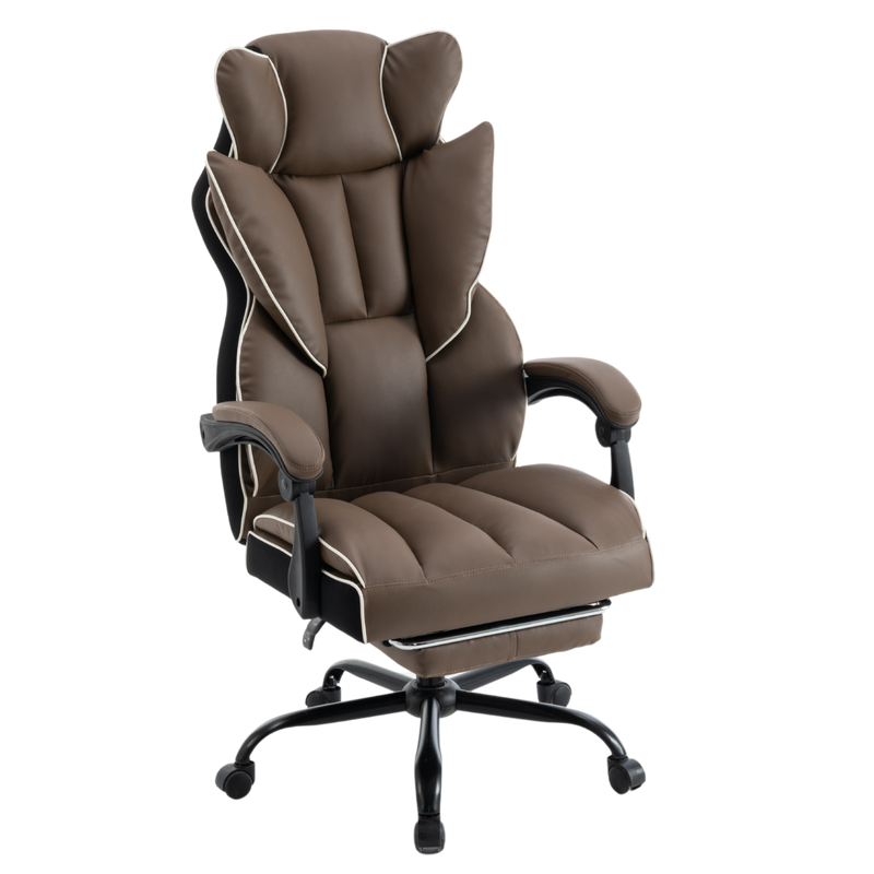 Fotel biurowy ergonomiczny obrotowy krzesło z podnóżkiem brązowy Premium