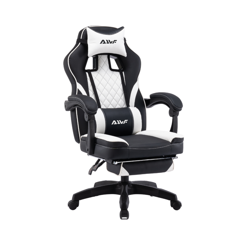 Fotel gamingowy z podnóżkiem ekoskóra krzesło dla gracza biurowy ergonomiczny czarno-biały Champion