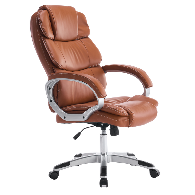 Fotel biurowy ergonomiczny obrotowy krzesło ekoskóra brązowy Grand