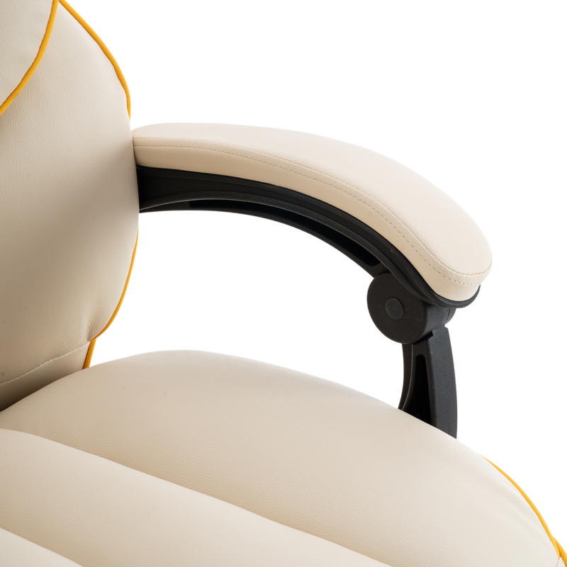 Fotel biurowy ergonomiczny obrotowy krzesło z podnóżkiem beżowo-złoty Premium