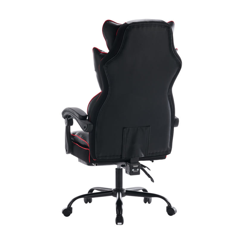 Fotel biurowy ergonomiczny obrotowy krzesło z podnóżkiem czarno-czerwony Premium