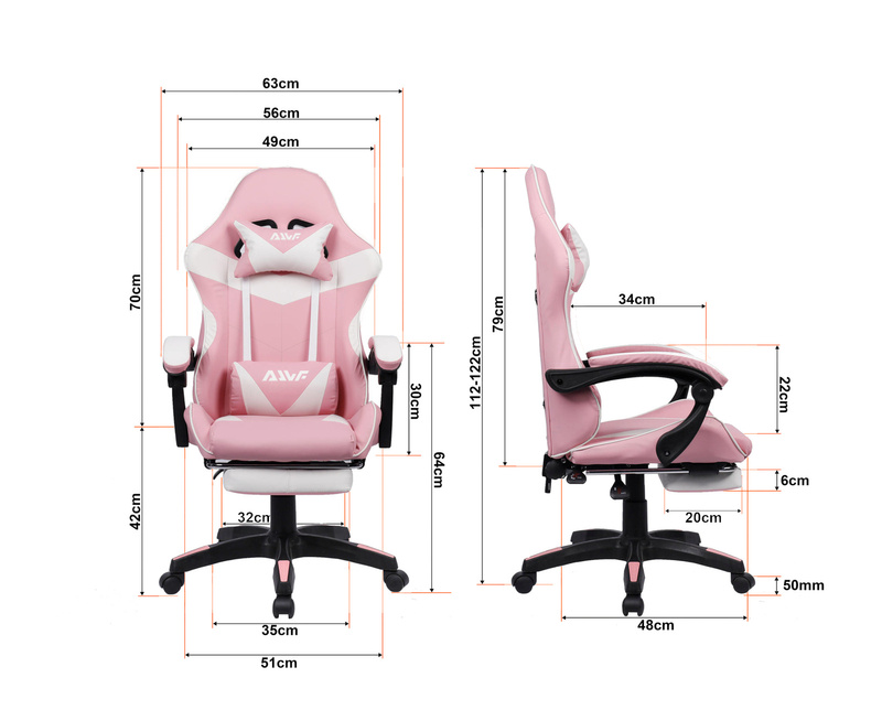 Fotel dla gracza gamingowy biurowy ergonomiczny z podnóżkiem krzesło obrotowe biało-różowy Sienna