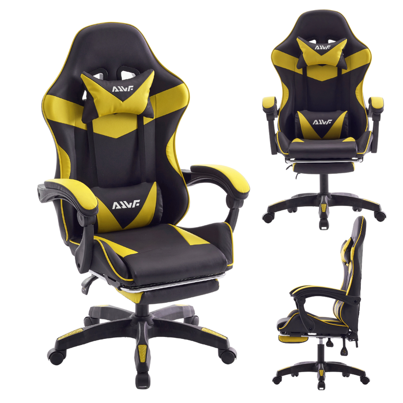 Fotel dla gracza gamingowy biurowy ergonomiczny z podnóżkiem krzesło obrotowe żółto-czarny Sienna
