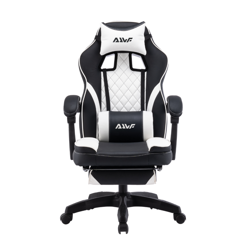 Fotel gamingowy z podnóżkiem ekoskóra krzesło dla gracza biurowy ergonomiczny czarno-biały Champion