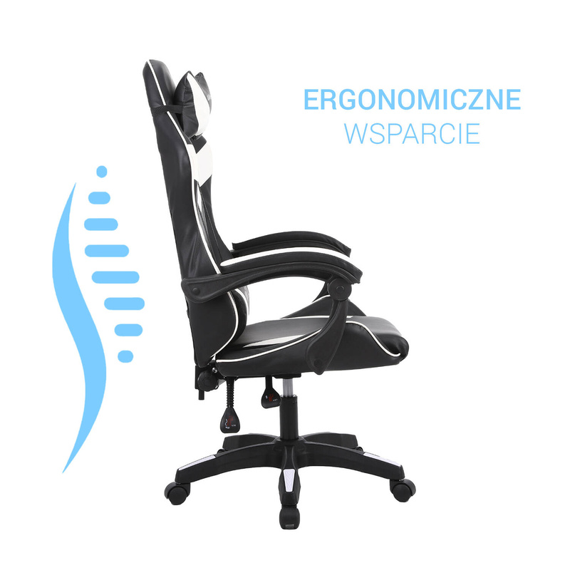 Fotel gamingowy krzesło dla gracza kubełkowy ergonomiczny biurowy biało-czarny Milan