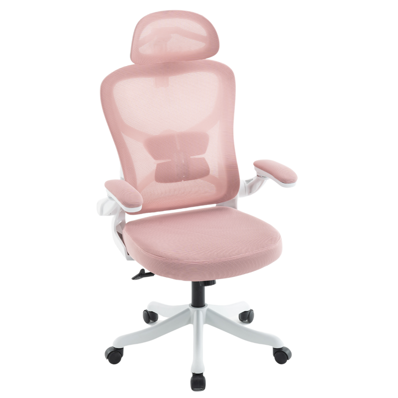 Fotel biurowy ergonomiczny obrotowy siateczkowy bujany krzesło różowo-biały Prime
