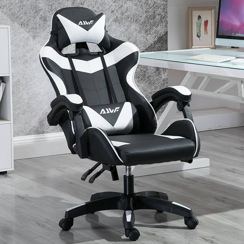 Fotel gamingowy krzesło dla gracza kubełkowy ergonomiczny biurowy biało-czarny Milan