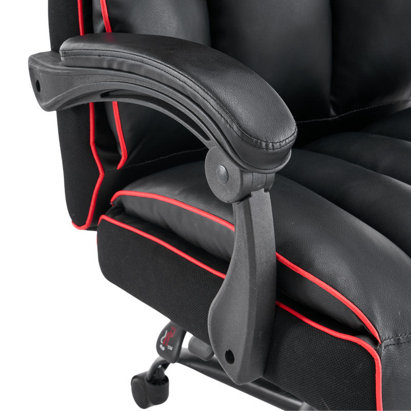 Fotel biurowy ergonomiczny obrotowy krzesło z podnóżkiem czarno-czerwony Premium