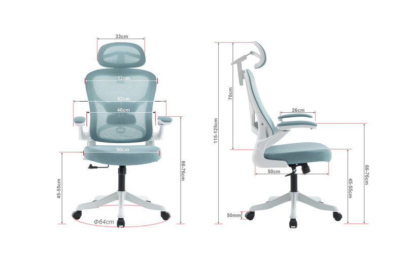 Fotel biurowy ergonomiczny obrotowy siateczkowy bujany krzesło błękitno-biały Prime