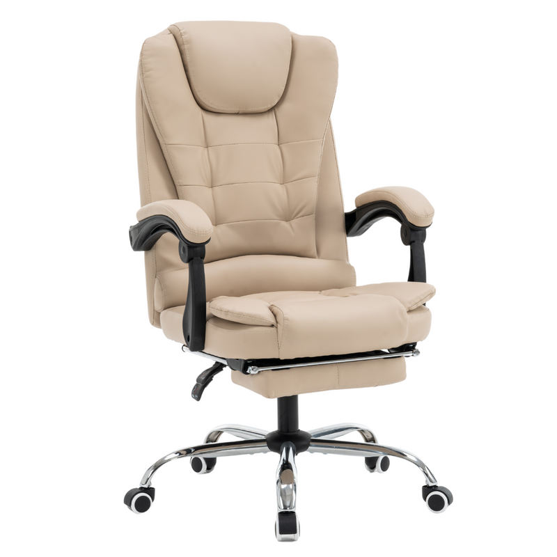 Fotel biurowy ergonomiczny obrotowy bujany krzesło z podnóżkiem ekoskóra beżowy Relax