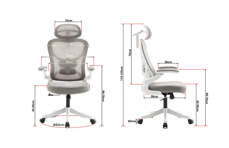 Fotel biurowy ergonomiczny obrotowy siateczkowy bujany krzesło szaro-biały Prime