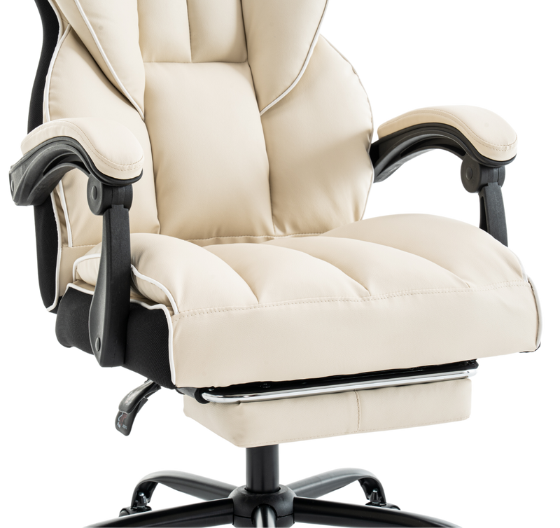 Fotel biurowy ergonomiczny obrotowy krzesło z podnóżkiem beżowo-biały Premium