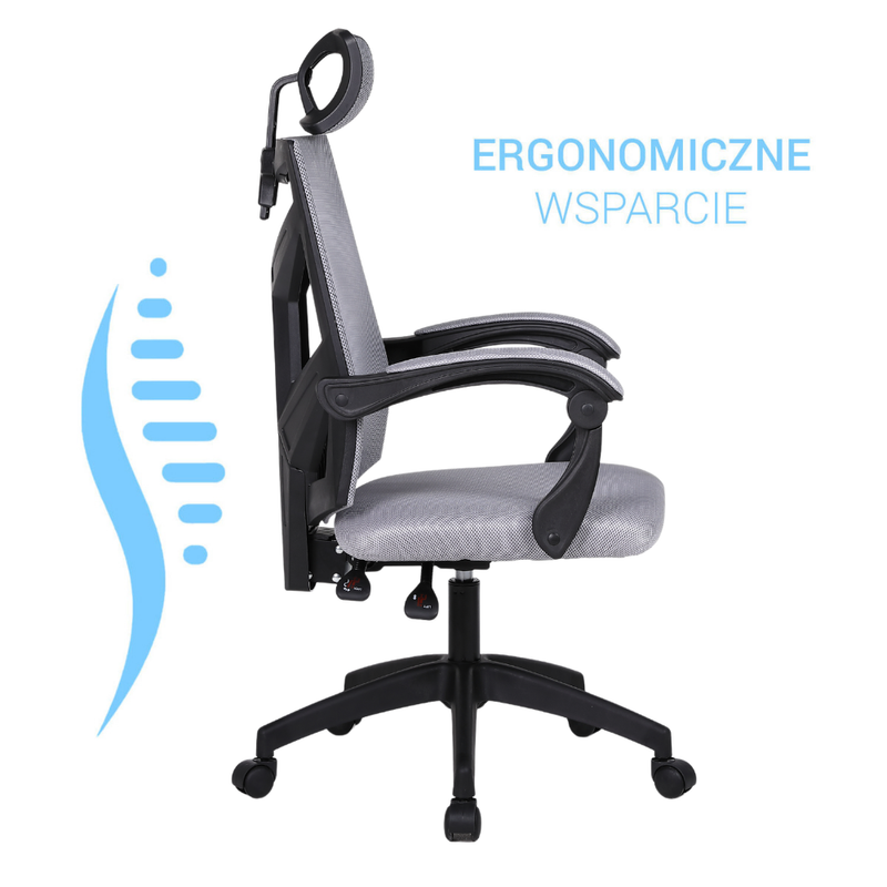 Fotel biurowy ergonomiczny obrotowy siateczkowy mesh krzesło szary Nexus