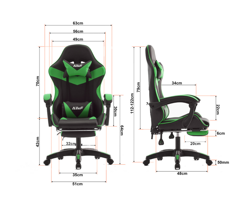 Fotel dla gracza gamingowy biurowy ergonomiczny z podnóżkiem krzesło obrotowe zielono-czarny Sienna