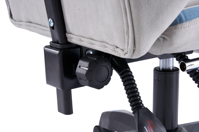 Fotel gamingowy z podnóżkiem zamszowy materiałowy krzesło dla gracza biurowy ergonomiczny szaro-niebieski Empo