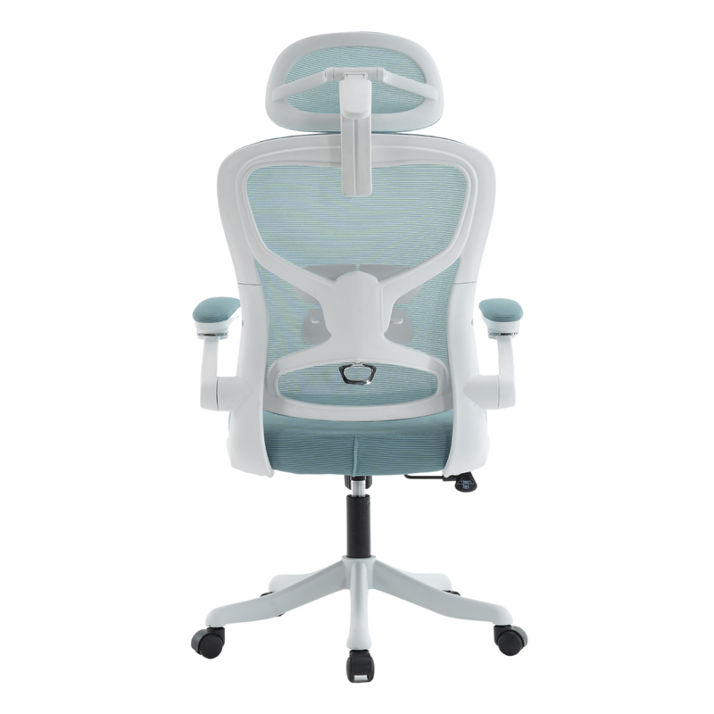 Fotel biurowy ergonomiczny obrotowy siateczkowy bujany krzesło błękitno-biały Prime