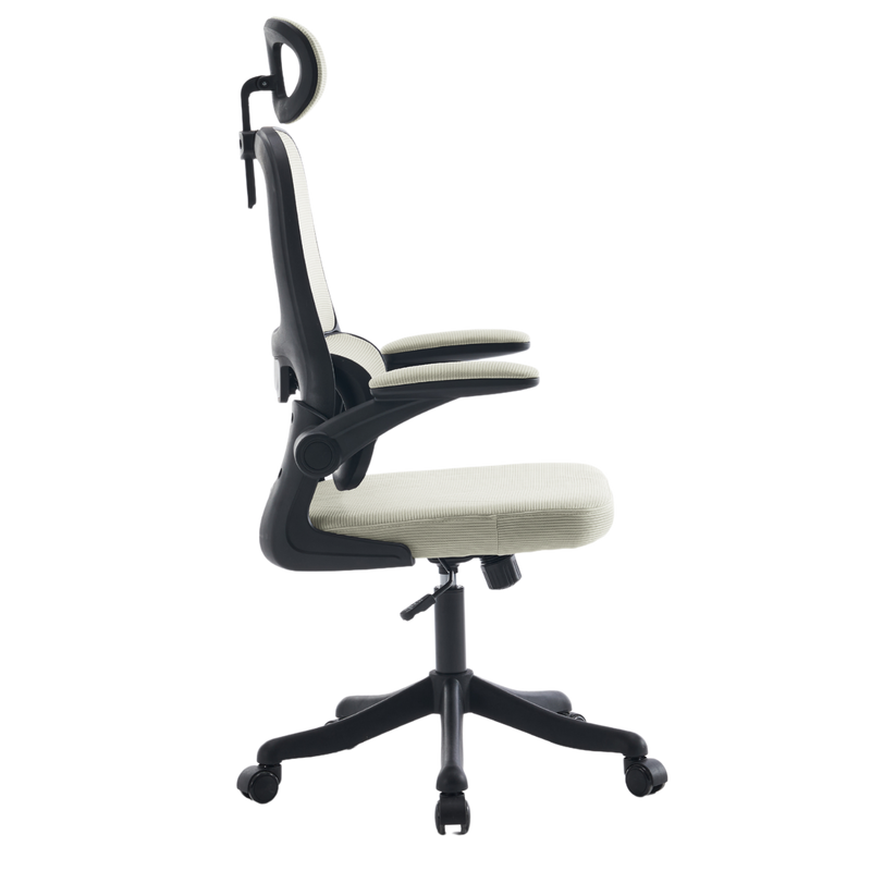 Fotel biurowy ergonomiczny obrotowy siateczkowy bujany beżowo-czarny Classic