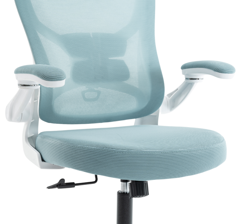 Fotel biurowy ergonomiczny obrotowy siateczkowy bujany krzesło błękitno-biały Prime