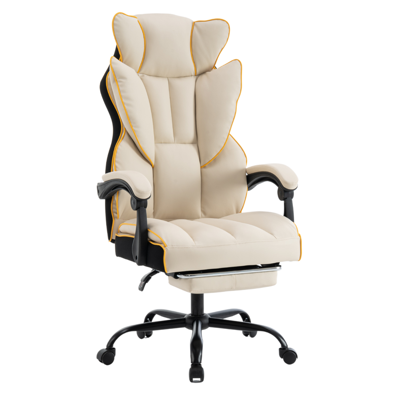 Fotel biurowy ergonomiczny obrotowy krzesło z podnóżkiem beżowo-złoty Premium