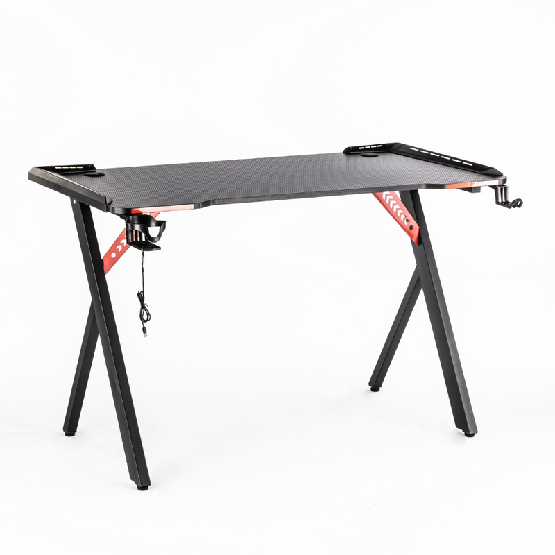 Biurko dla gracza komputerowe gamingowe z podświetleniem LED 120x60 czarno-czerwone Hermes