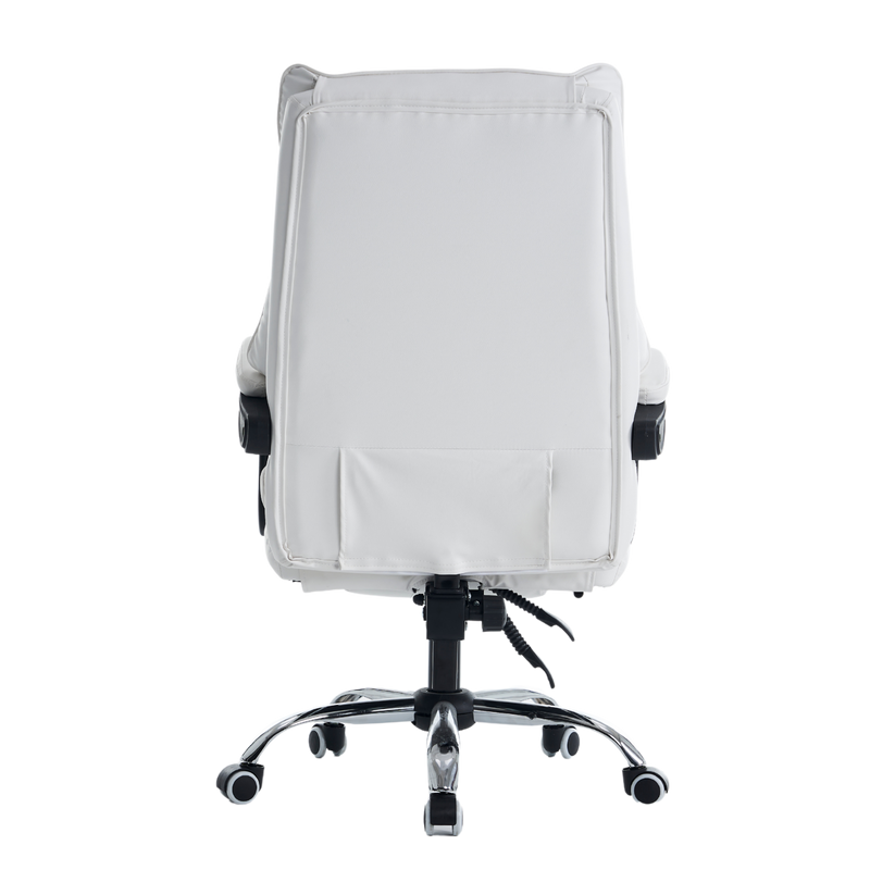 Fotel biurowy ergonomiczny obrotowy bujany krzesło z podnóżkiem ekoskóra biały Elegant