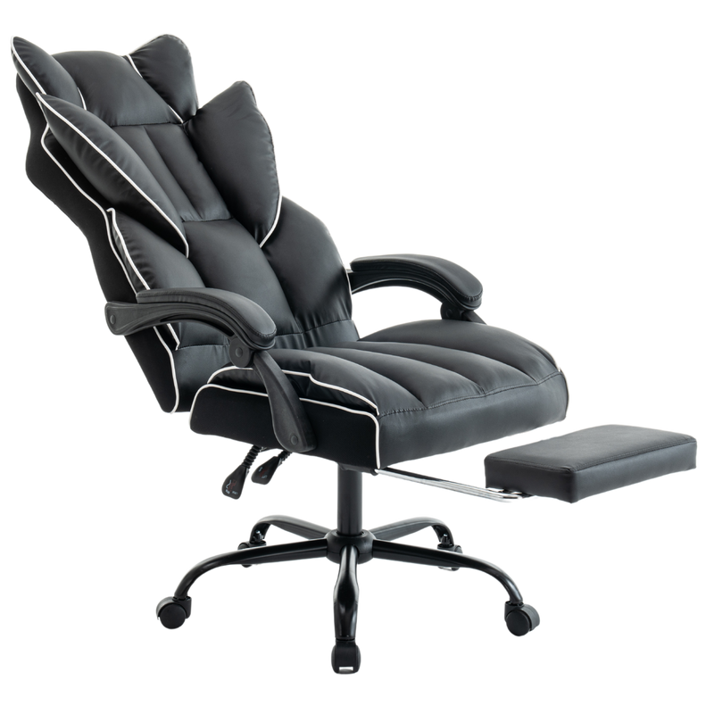 Fotel biurowy ergonomiczny obrotowy krzesło z podnóżkiem czarno-biały Premium