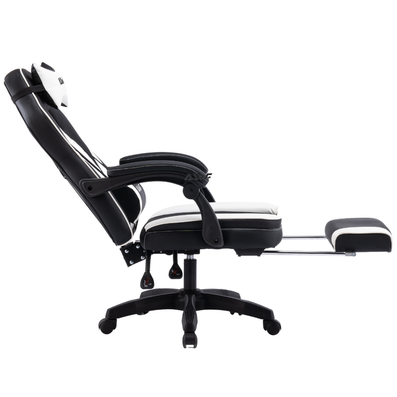 Fotel gamingowy z podnóżkiem ekoskóra krzesło dla gracza biurowy ergonomiczny czarno-biały Champion