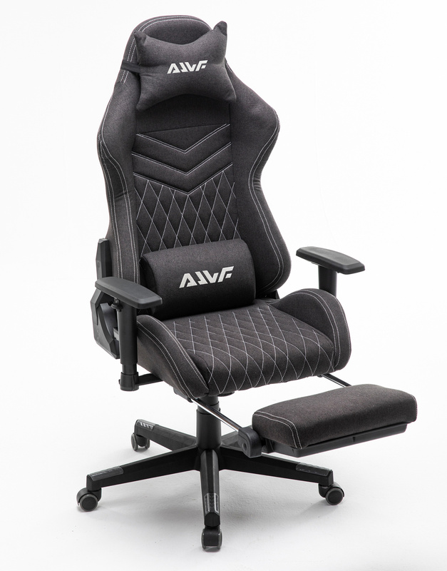 Fotel dla gracza gamingowy kubełkowy materiałowy ergonomiczny krzesło z podnóżkiem czarny Modern