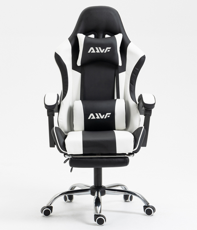 Fotel dla gracza gamingowy obrotowy krzesło z podnóżkiem biało-czarny Boss