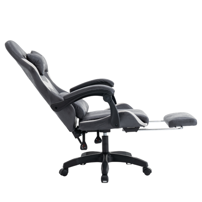 Fotel gamingowy z podnóżkiem ekoskóra krzesło dla gracza biurowy ergonomiczny czarno-szary Empo