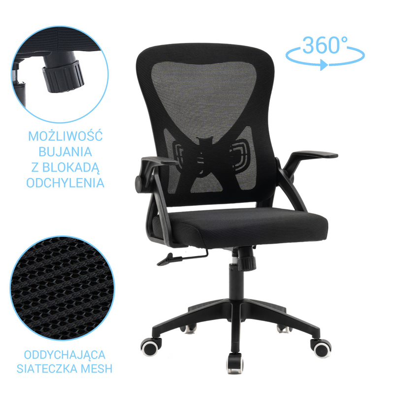 Fotel biurowy ergonomiczny obrotowy siateczkowy bujany krzesło czarny Simple