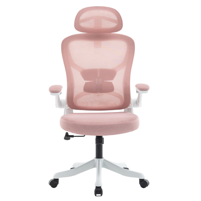 Fotel biurowy ergonomiczny obrotowy siateczkowy bujany krzesło różowo-biały Prime
