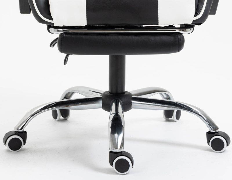 Fotel dla gracza gamingowy obrotowy krzesło z podnóżkiem biało-czarny Boss