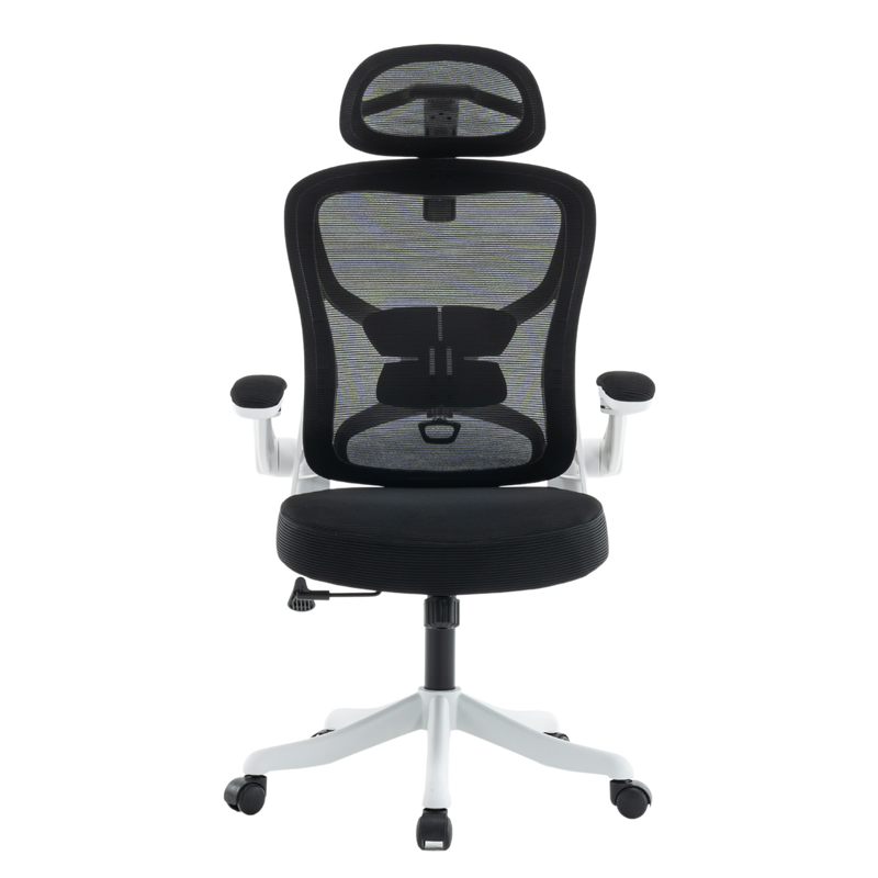 Fotel biurowy ergonomiczny obrotowy siateczkowy bujany krzesło czarno-biały Prime
