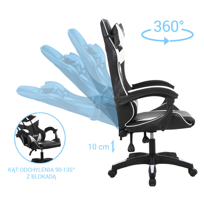 Fotel gamingowy krzesło dla gracza kubełkowy ergonomiczny biurowy biało-czarny Milan