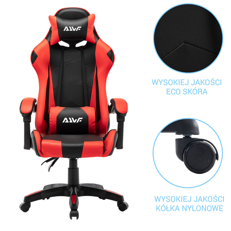 Fotel gramingowy krzesło dla gracza biurowy kubełkowy obrotowy czarno-czerwony Vito