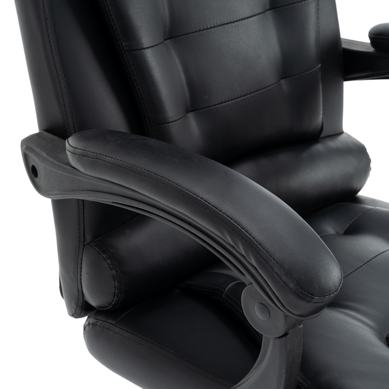 Fotel biurowy ergonomiczny obrotowy bujany krzesło z podnóżkiem ekoskóra czarny Relax