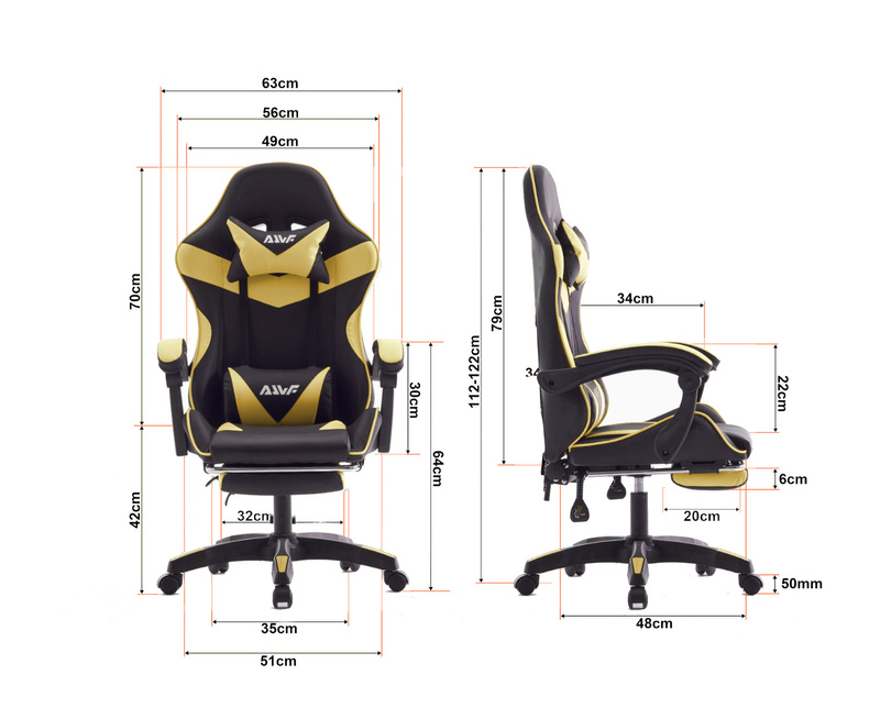 Fotel dla gracza gamingowy biurowy ergonomiczny z podnóżkiem krzesło obrotowe żółto-czarny Sienna