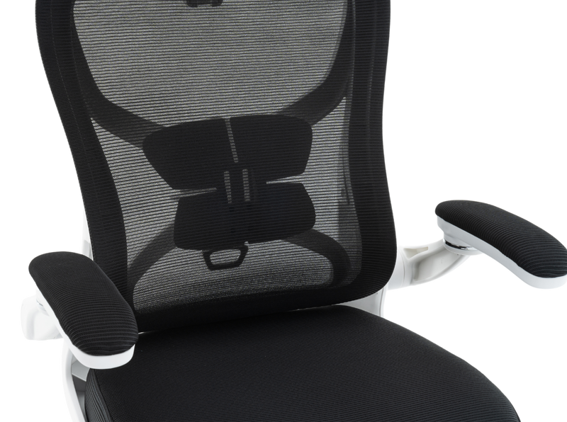 Fotel biurowy ergonomiczny obrotowy siateczkowy bujany krzesło czarno-biały Prime