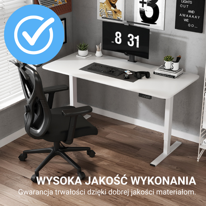 Biurko dla gracza komputerowe gamingowe elektryczne z regulacją wysokości 120x60 białe Atena