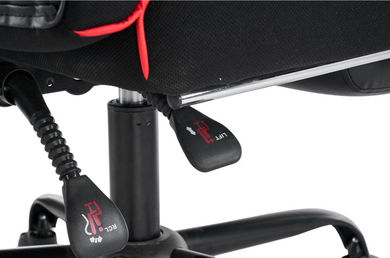 Fotel biurowy ergonomiczny obrotowy krzesło z podnóżkiem czarno-czerwony Premium