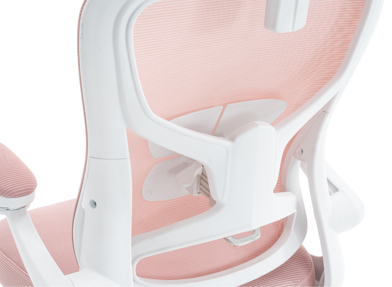 Fotel biurowy ergonomiczny obrotowy siateczkowy bujany krzesło różowo-biały Prime