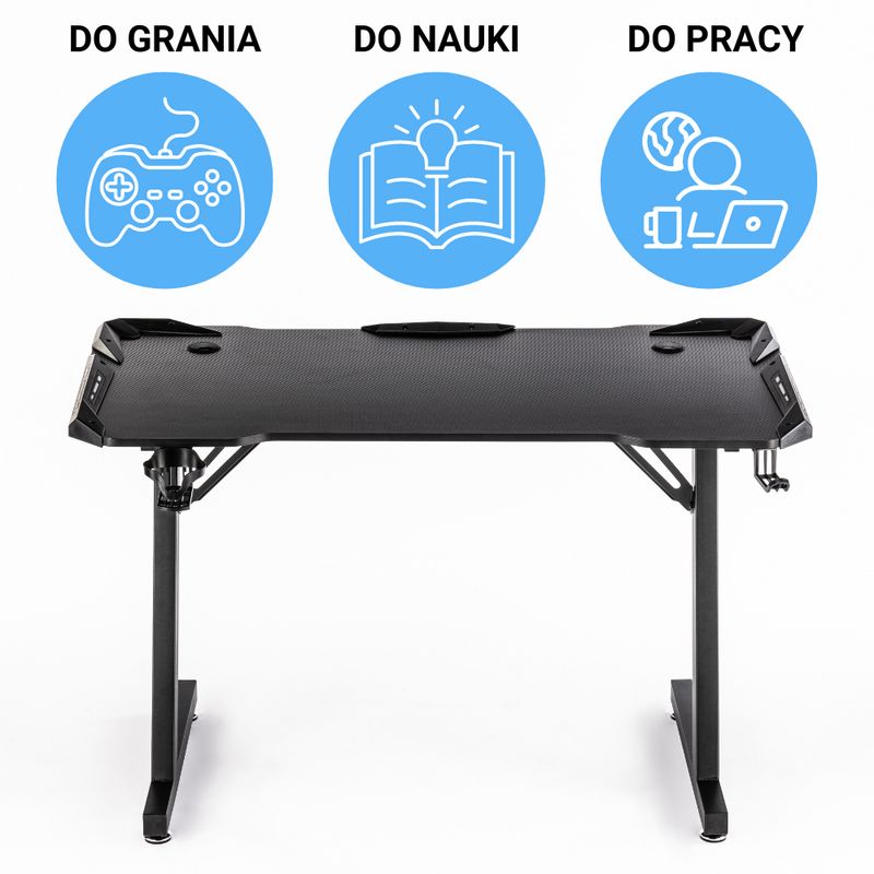 Biurko dla gracza komputerowe gamingowe LED 120x60 czarne Apollo