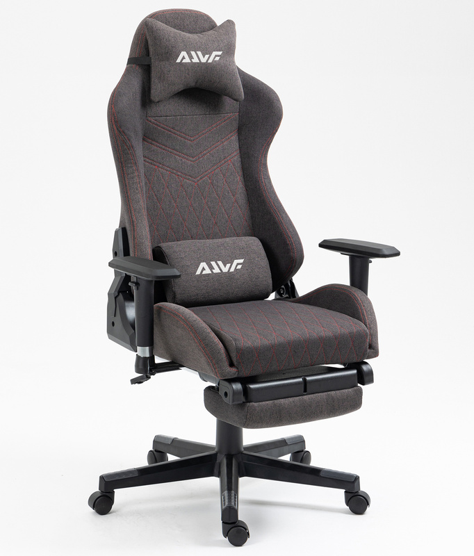 Fotel dla gracza gamingowy kubełkowy materiałowy ergonomiczny krzesło z podnóżkiem brązowy Modern