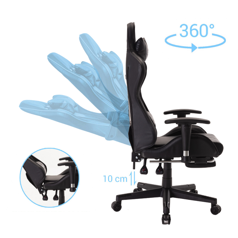 Fotel dla gracza gamingowy ergonomiczny krzesło biurowe z podnóżkiem czarny Corpo