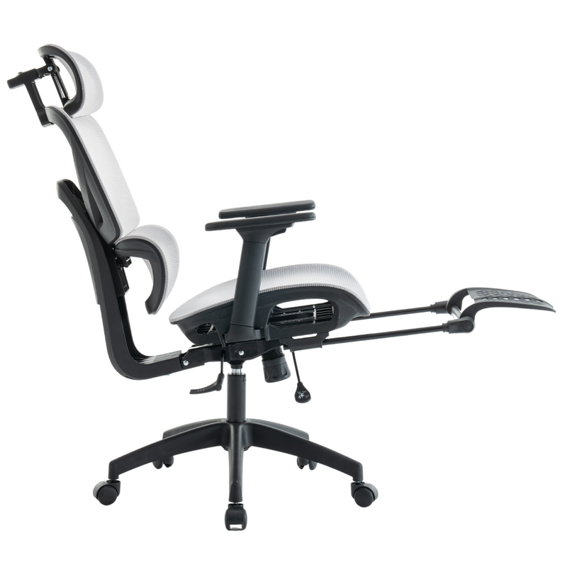 Fotel biurowy z podnóżkiem ergonomiczny obrotowy regulowany siateczkowy krzesło szaro-czarny Future