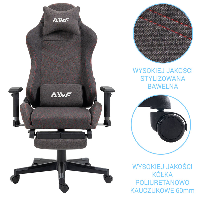 Fotel dla gracza gamingowy kubełkowy materiałowy ergonomiczny krzesło z podnóżkiem brązowy Modern