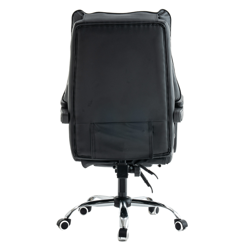 Fotel biurowy ergonomiczny obrotowy bujany krzesło z podnóżkiem ekoskóra czarny Elegant