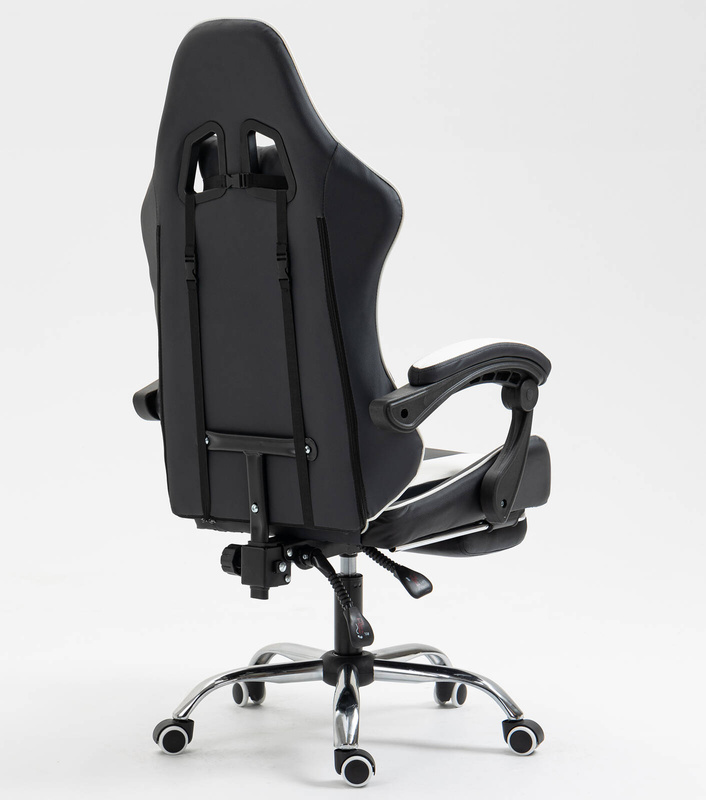 Fotel dla gracza gamingowy obrotowy krzesło z podnóżkiem biało-czarny Boss